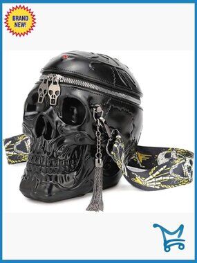 Gothic Skull Shoulder Bag Crossbody Purse Adjustable Strap PVC Material